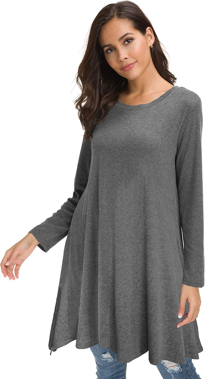 Afibi Tops for Women Long Sleeve Side Split Loose Tunic Tops for Leggings - Image 2