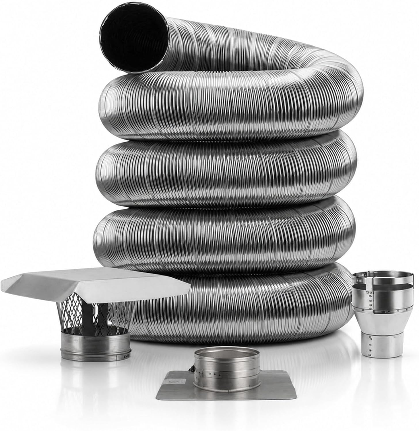 Fireside Chimney Supply FireSafe Flexible Pellet Stove Chimney Liner Insert Kit | 304 Stainless Steel | Includes 4 to 3 Inch Reducer Adapter | Made in the USA | Heavy-Duty 4 Inch x 25 Feet