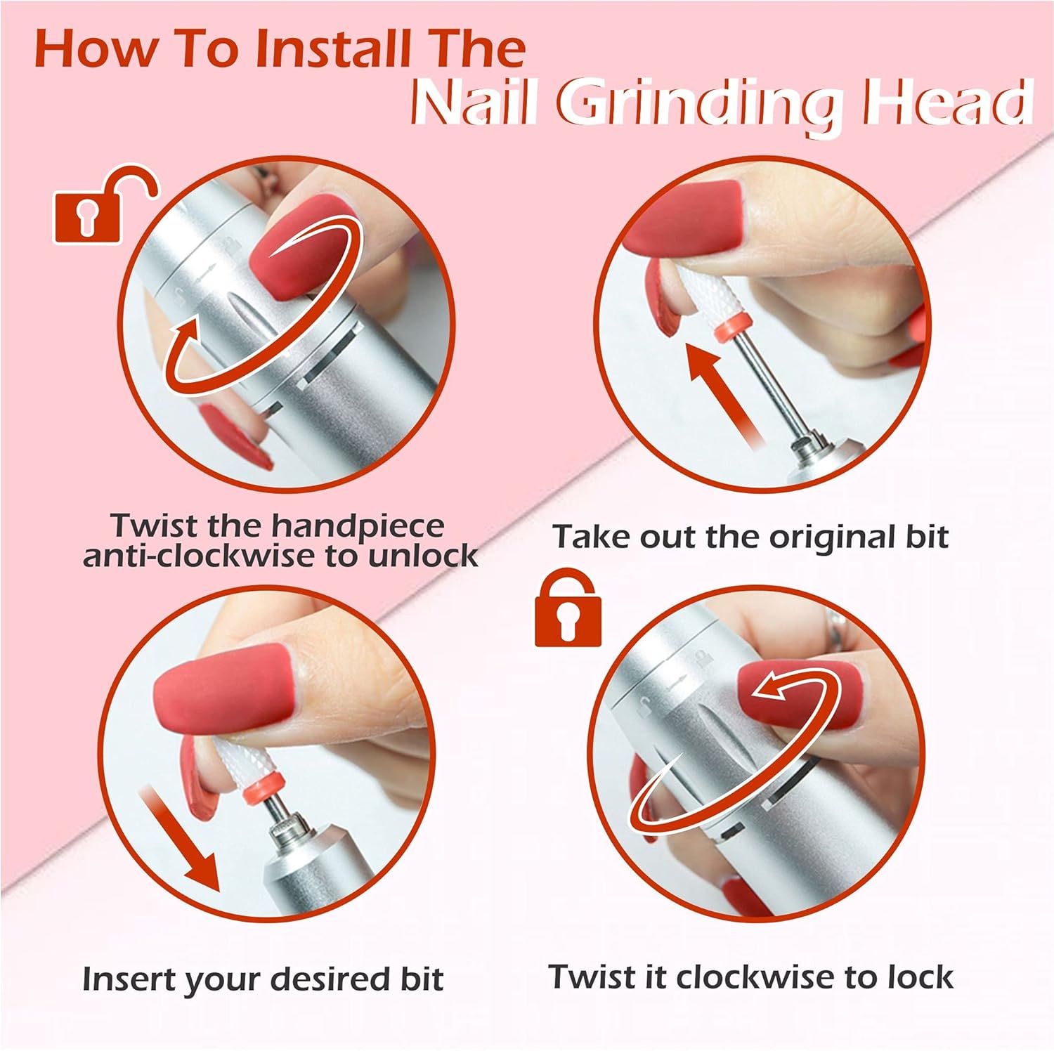 Nail Drill Professional Rechargeable, 35000RPM, Portable E-File Long Life Battery, Electric Tool for Acrylic NailNatural Extension Poly Nail Gel, High Speed, Manicure/Pedicure. (Gray)