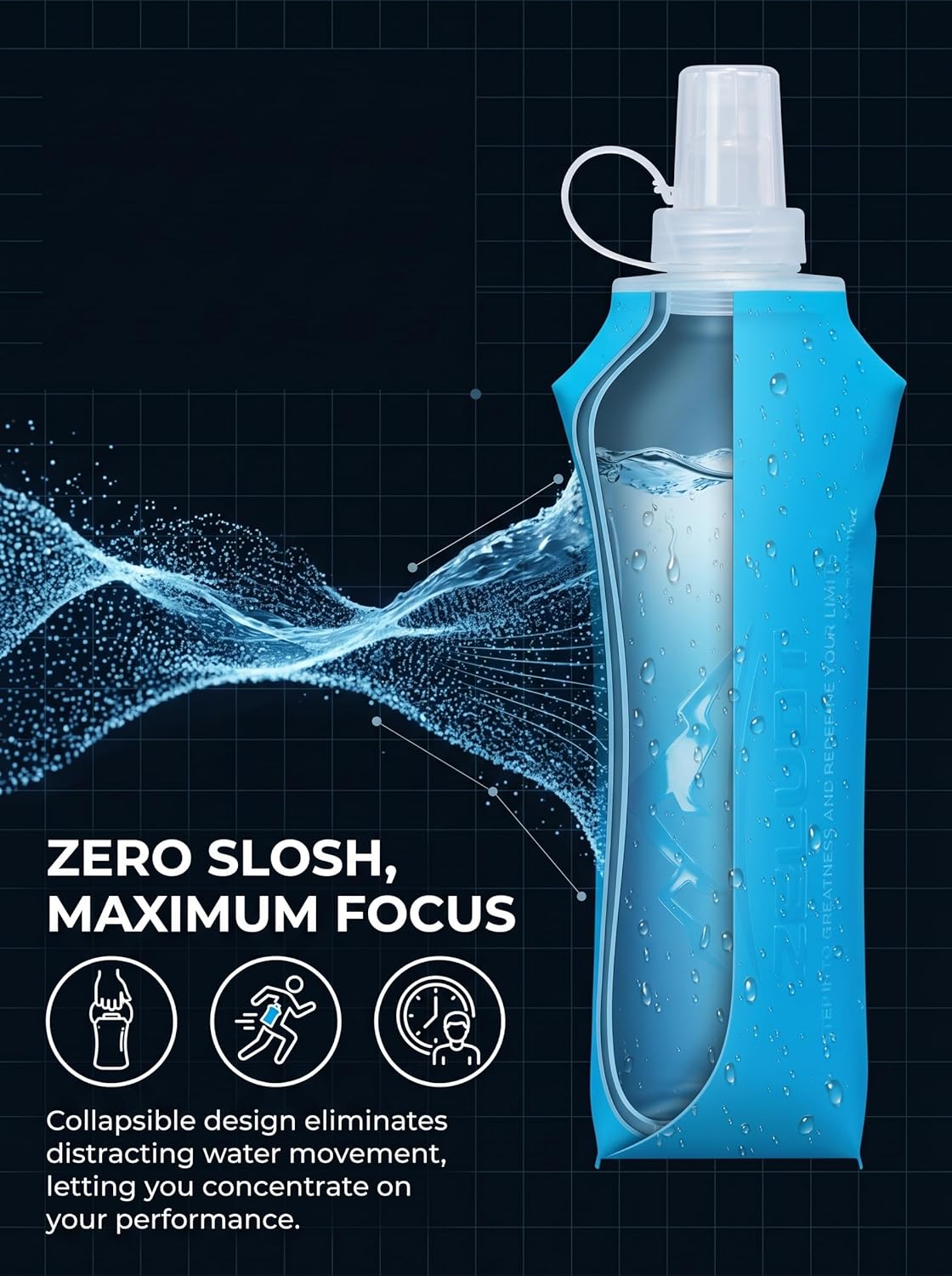 Zelvot Running Vest Soft Flask, BPA-Free 500ml Collapsible Water Bottle for Hydration Backpack, Folding Running Water Bottle for Marathon Hiking Cycling Climbing (Blue, 500 ML)