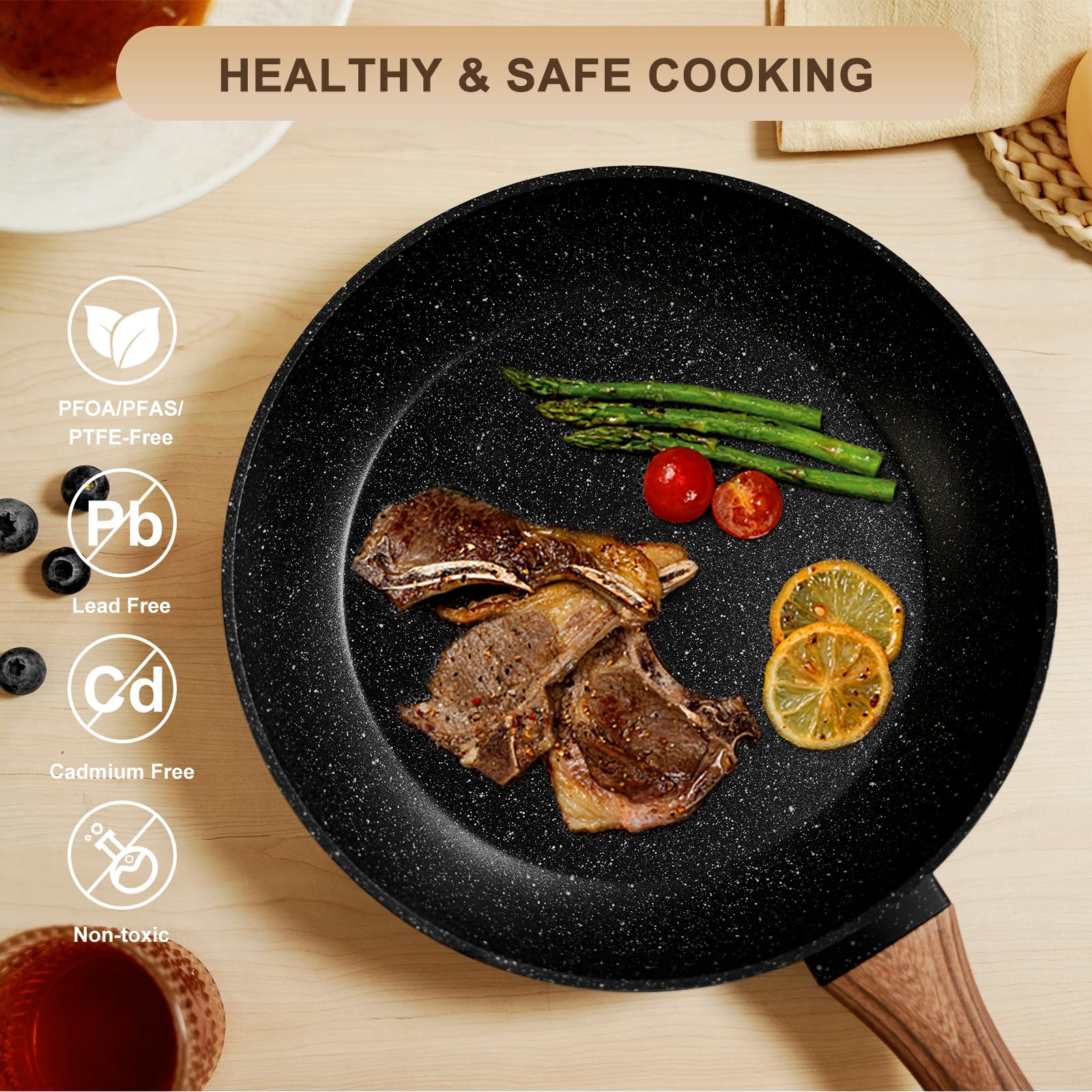 EWFEN Nonstick Pots and Pans Set, 25-Piece Ceramic Cookware Set, Induction Kitchen Cooking Set with Frying Pans Saucepans & Utensils, Healthy Non-toxic, PFAS/PTFE/PFOA Free, Black