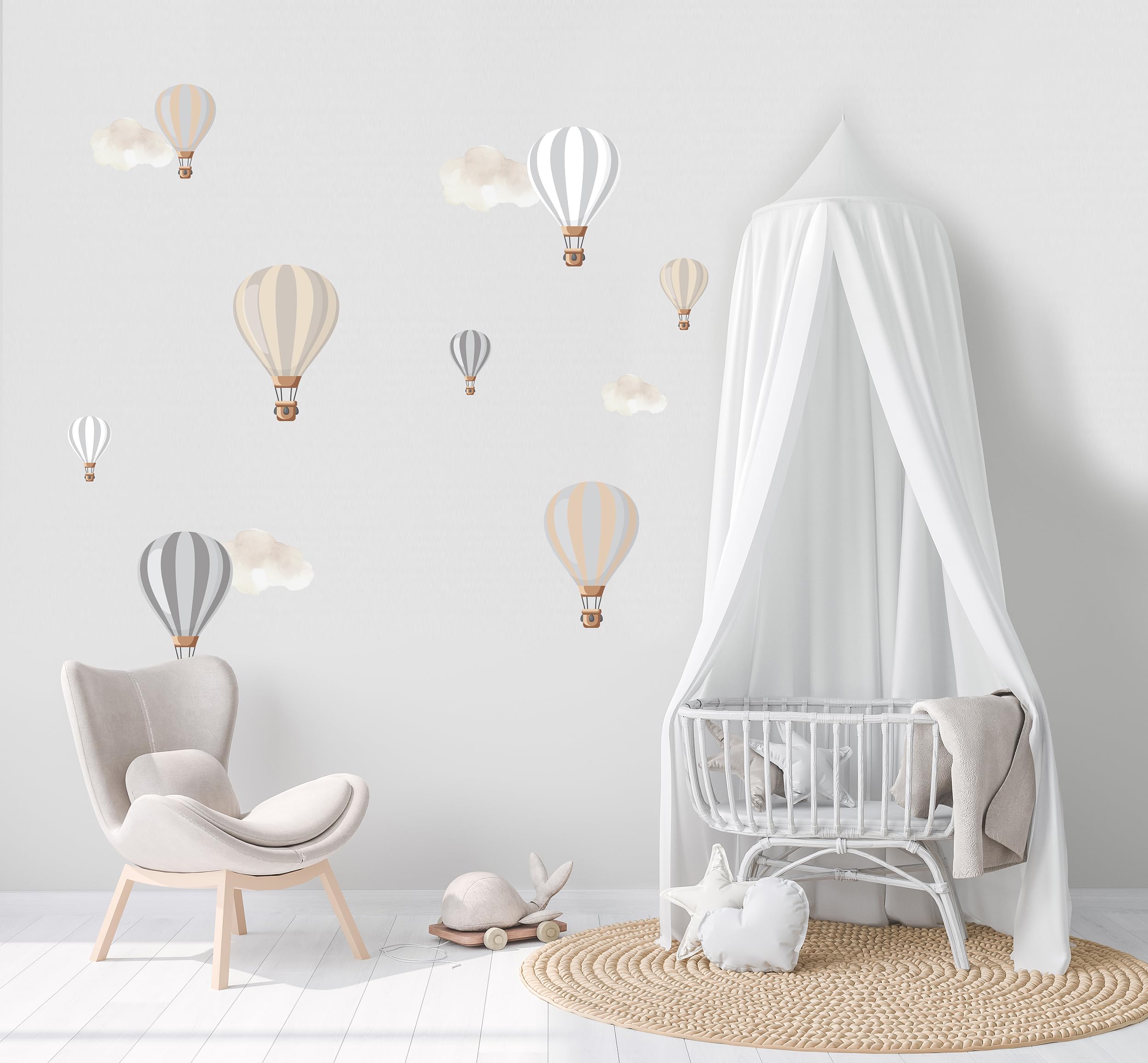 Live Vida Multi Color Hot Air Balloon A4 Wall Art Stickers Neutral – Whimsical Textile Stickers With Clouds And Stars – Reusable Peel & Stick Wall Decals For Nursery, Bedroom, Playroom Decor