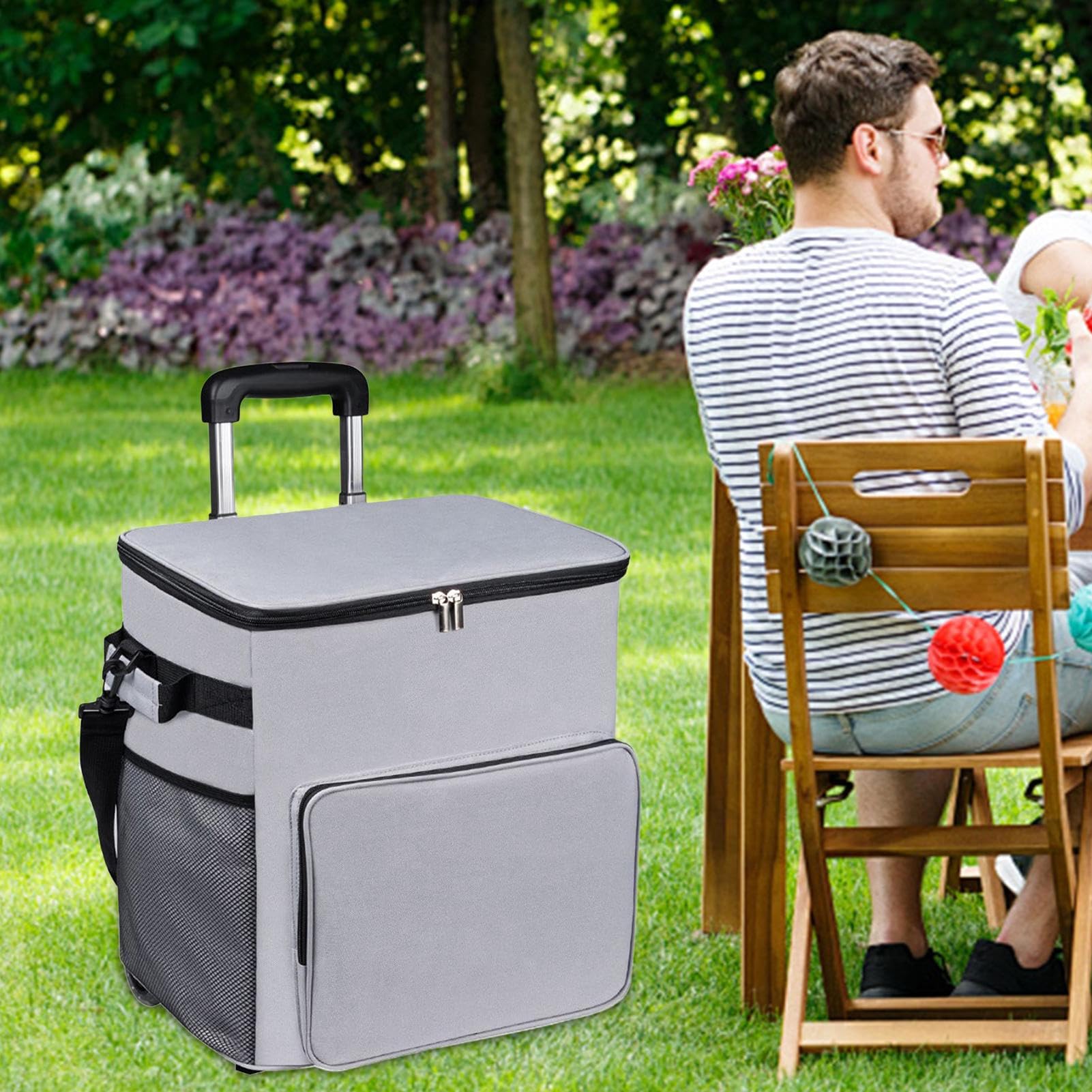 Borsa termica con ruote, morbida, da viaggio, a prova di perdite, con manico, borsa termica da 35 l, per patio, spiaggia, shopping, campeggio all'aperto