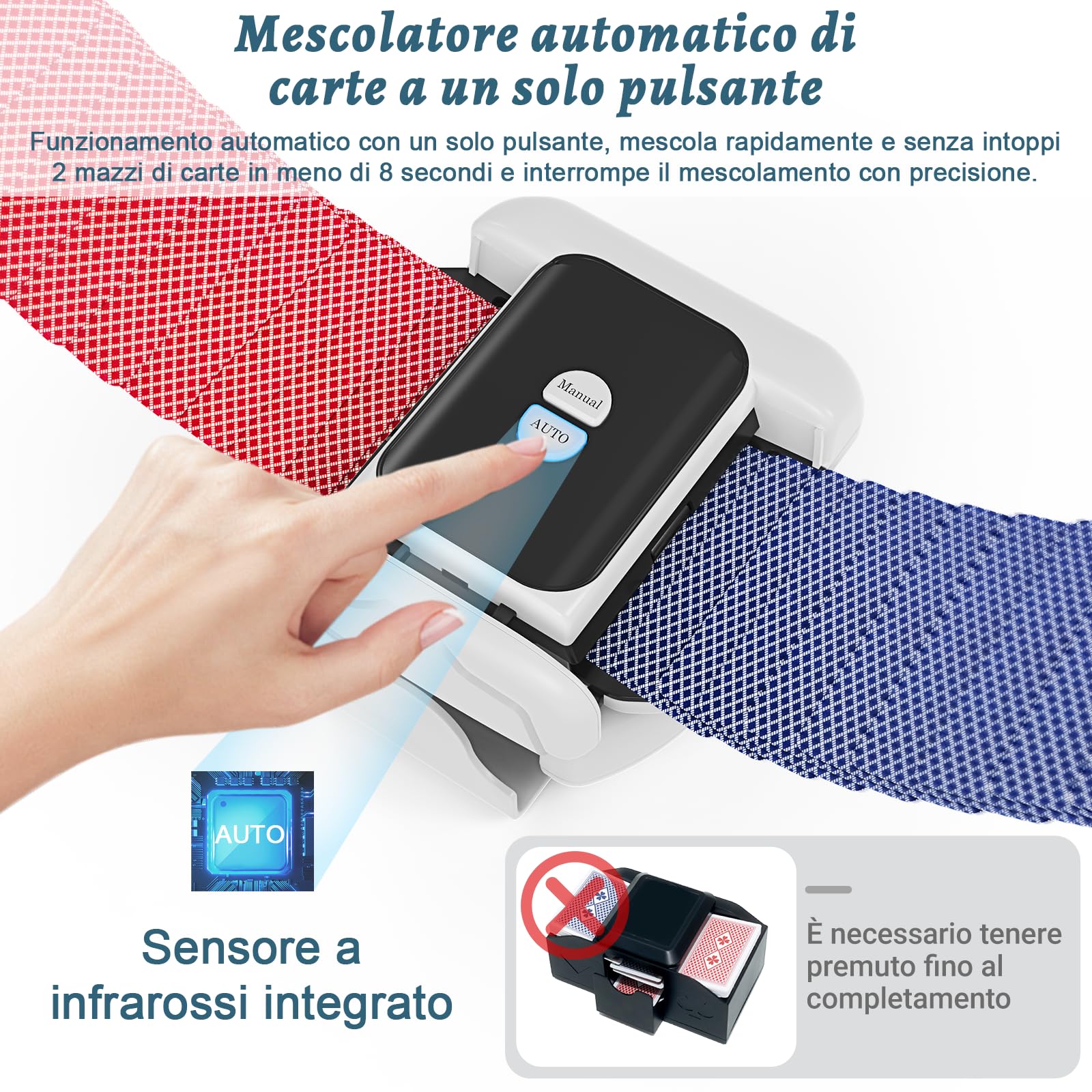 Holiky Mischia Carte Automatico a 2 Mazzi, Mescolatore Carte Ricaricabile con modalità Auto e Manuale Tocco, Mescolatore Elettrico da Poker per Uno, Skip-Bo, Phase 10 Giochi per Feste