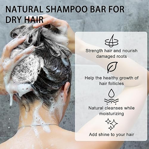 Miniatura 3 de Barra de champú natural para cabello tratado, dañado, encrespado y caspa con manteca de cacao, aloe vera, jojoba y aceites de romero
