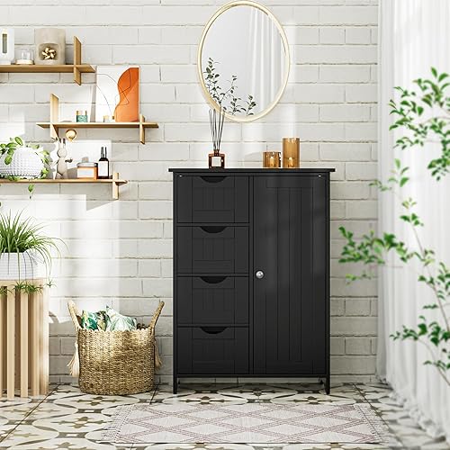 Miniatura 2 de JUMMICO Armario de almacenamiento para baño, armario de piso con 4 cajones y 1 estante ajustable, organizador de almacenamiento para sala de estar,