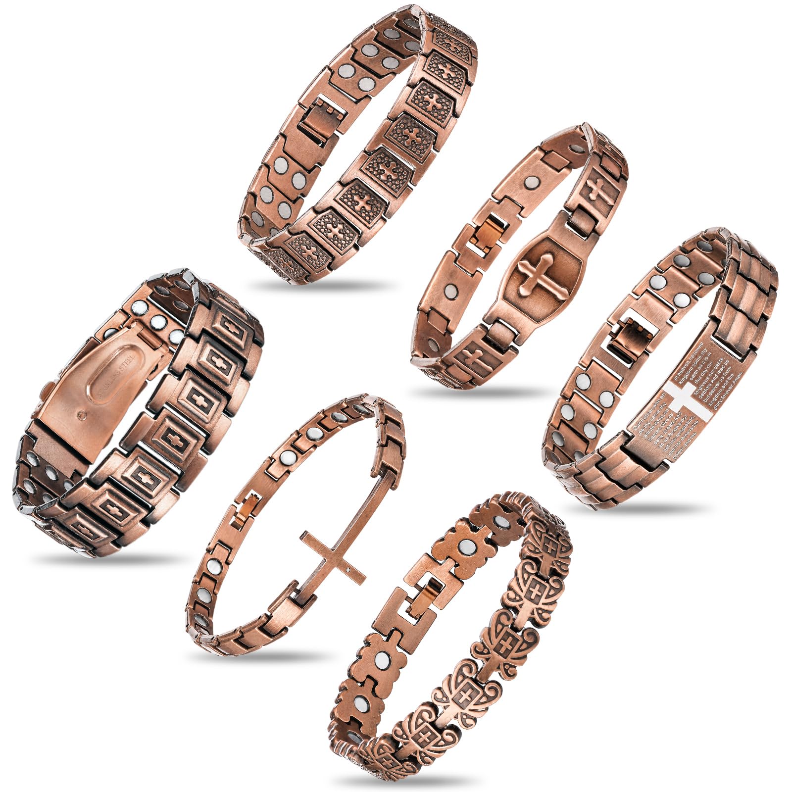 Highergo 6 Pcs Copper Magnetic Bracelet for Women Adjustable, Cross