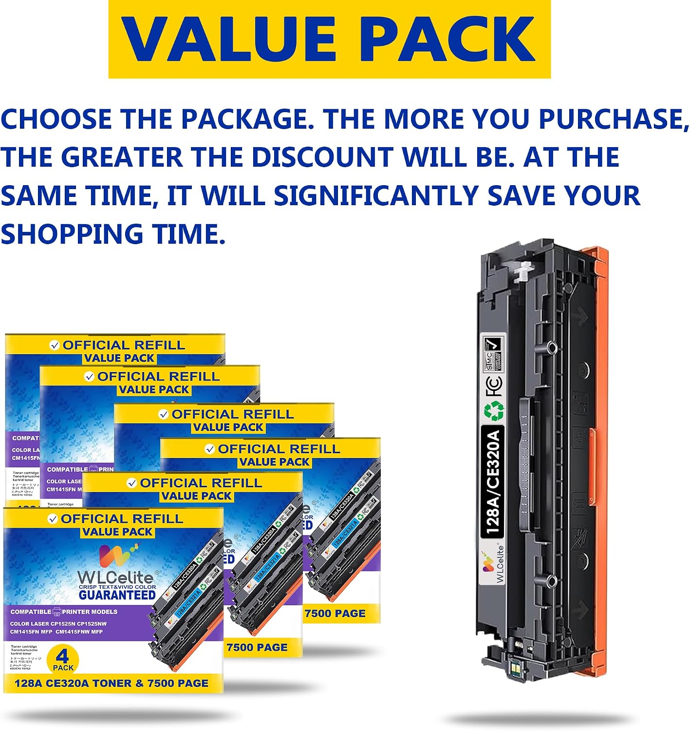128A Toner Cartridge 4 Pack High Yield Replacement for HP 128A CE320A CE321A CE322A CE323A Toner Cartridge Color Laser CM1415fn CP1525n CP1525nw MFP CM1415fnw MFP Printer (Black Cyan Yellow Magenta)