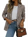 2026 Spring Women's Plaid Houndstooth Blazer Jacket - Fully-Lined Fashion Loose Work Office Suit with Pockets
