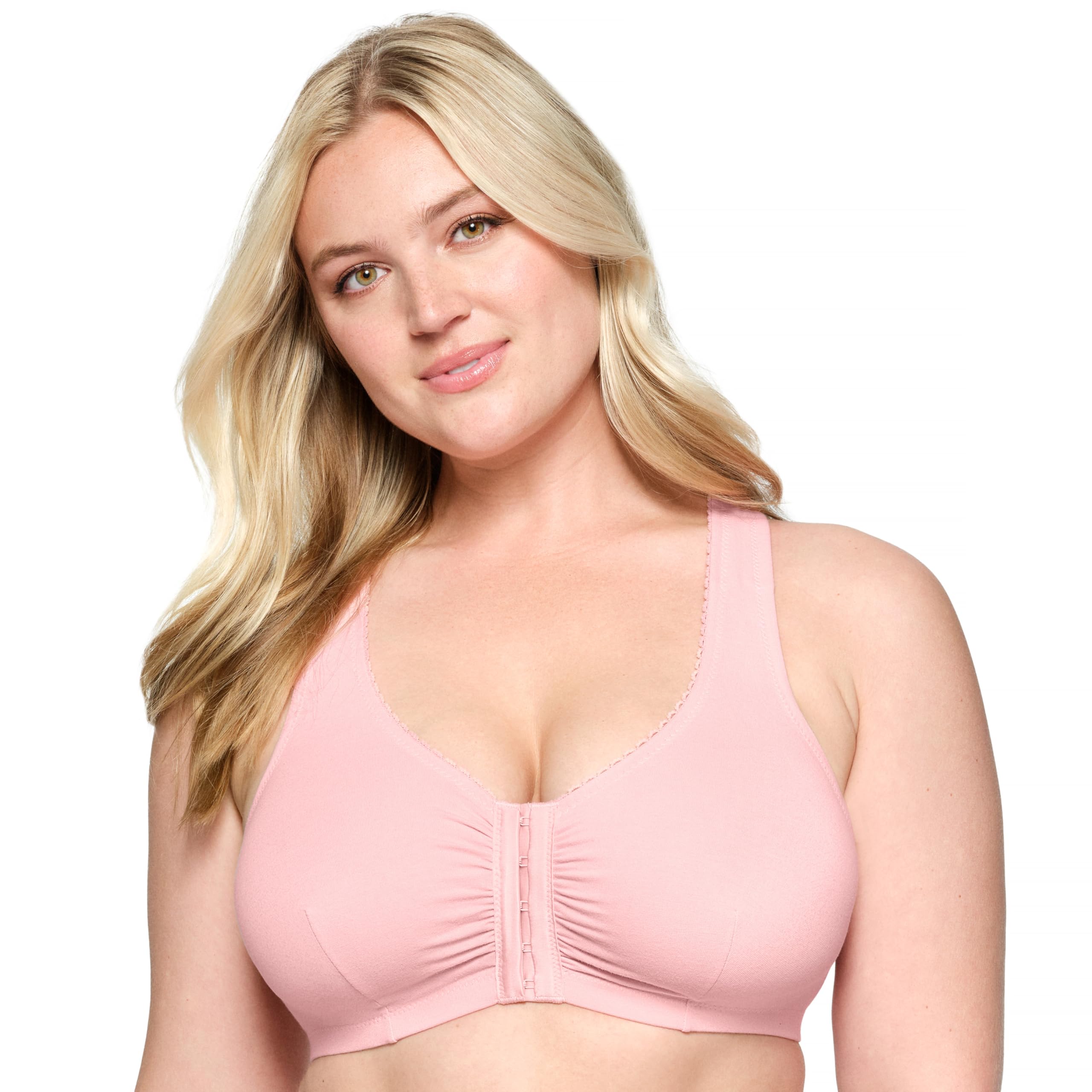 Glamorise Pełna figura Plus Size Bawełniany T-Back Komfortowy Biustonosz Bez fiszbin #1908 Różowy Blush, Róż (Pink Blush)
