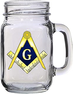 Hat Shark Mason Masons Masonic Live Better Logo Symbols - 16 oz Mason Jar Glass Mug for Beer Tea Wedding, Engagement Anniversary Bridal Party for Newlyweds