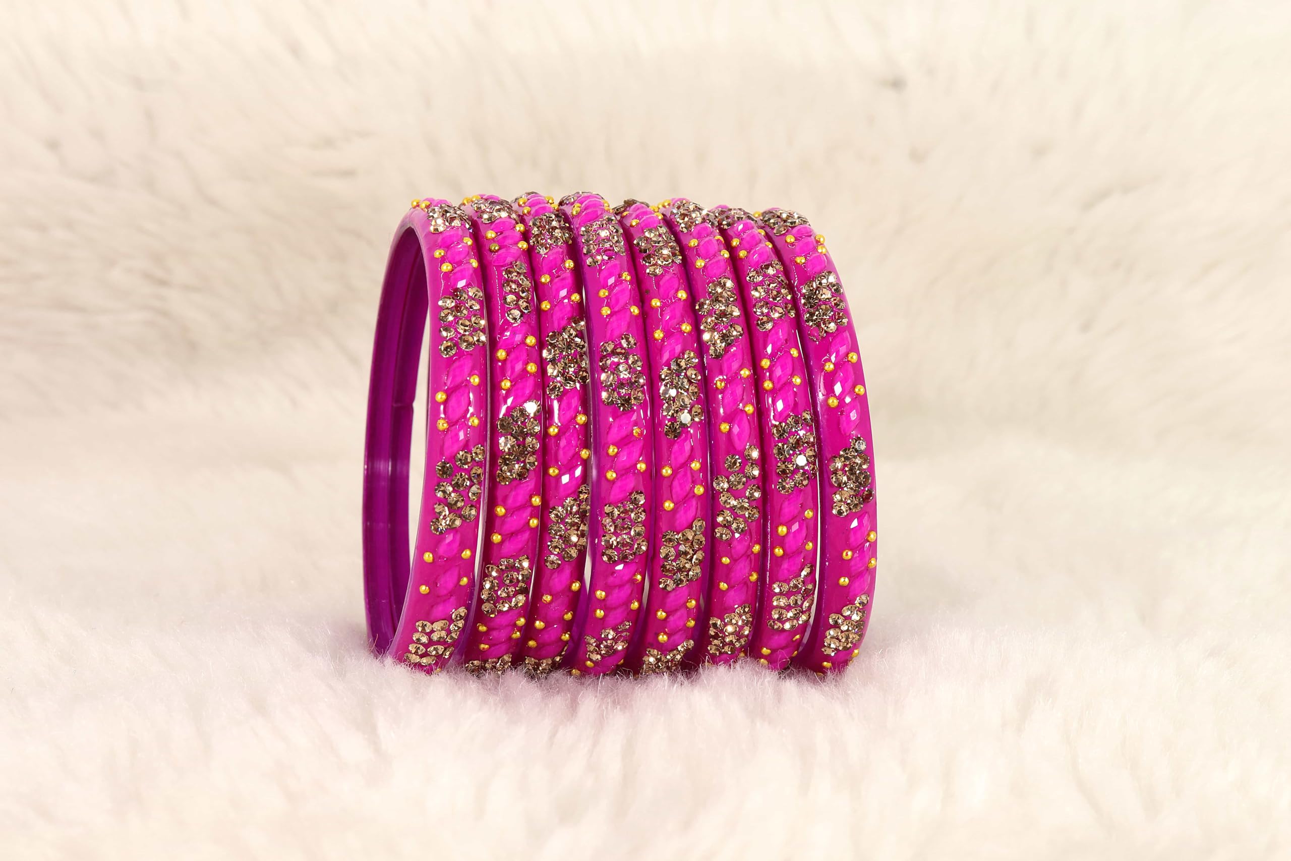 LAVAZZA Designer Glass Bangles Set with Golden Zircon Diamond Stone & Beads Studded For Women & Girls | Women's Glass Bangles 2.6 | kanch ke kade design | glass bangles kada-(KashmaKash-Magenta-2.6) 1
