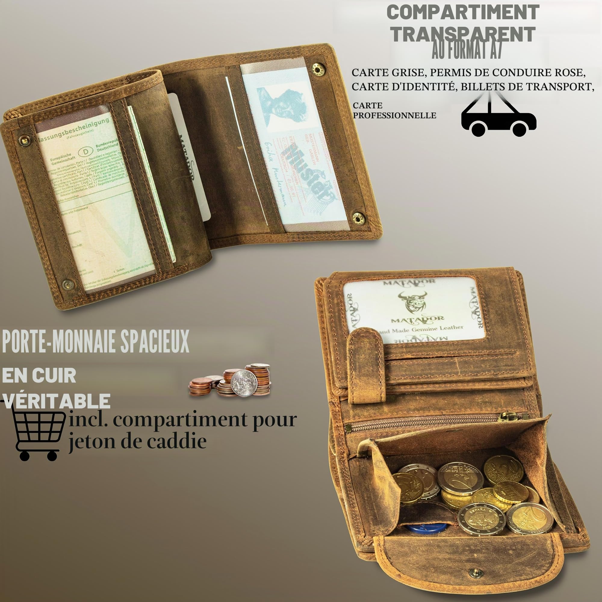 MATADOR Porte Monnaie Cuir #Toronto avec Noble Boîte Cadeau, Luxe RFID Porte Carte RFID, Portefeuilles Homme avec de Nombreux Compartiments à Cartes en Marron Chasseur