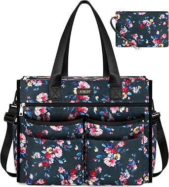 ITIEZY Large Utility Tote Bag for Women with 18 Pockets, Waterproof Teacher Nurse Bags with Zipper for Everyday Travel Work | with Trolley Sleeve
