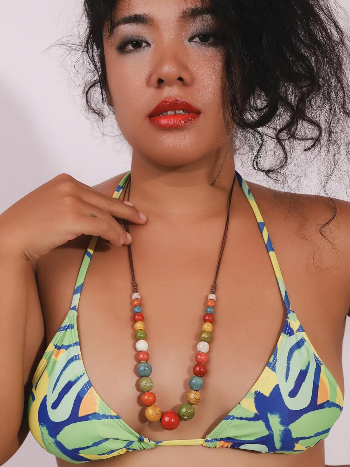 MINACHI Hippie Boho Colorful Ceramic Round Beads Strand Necklace, Bohemian Fashion Statement Jewelry Gift for Women - Image 6