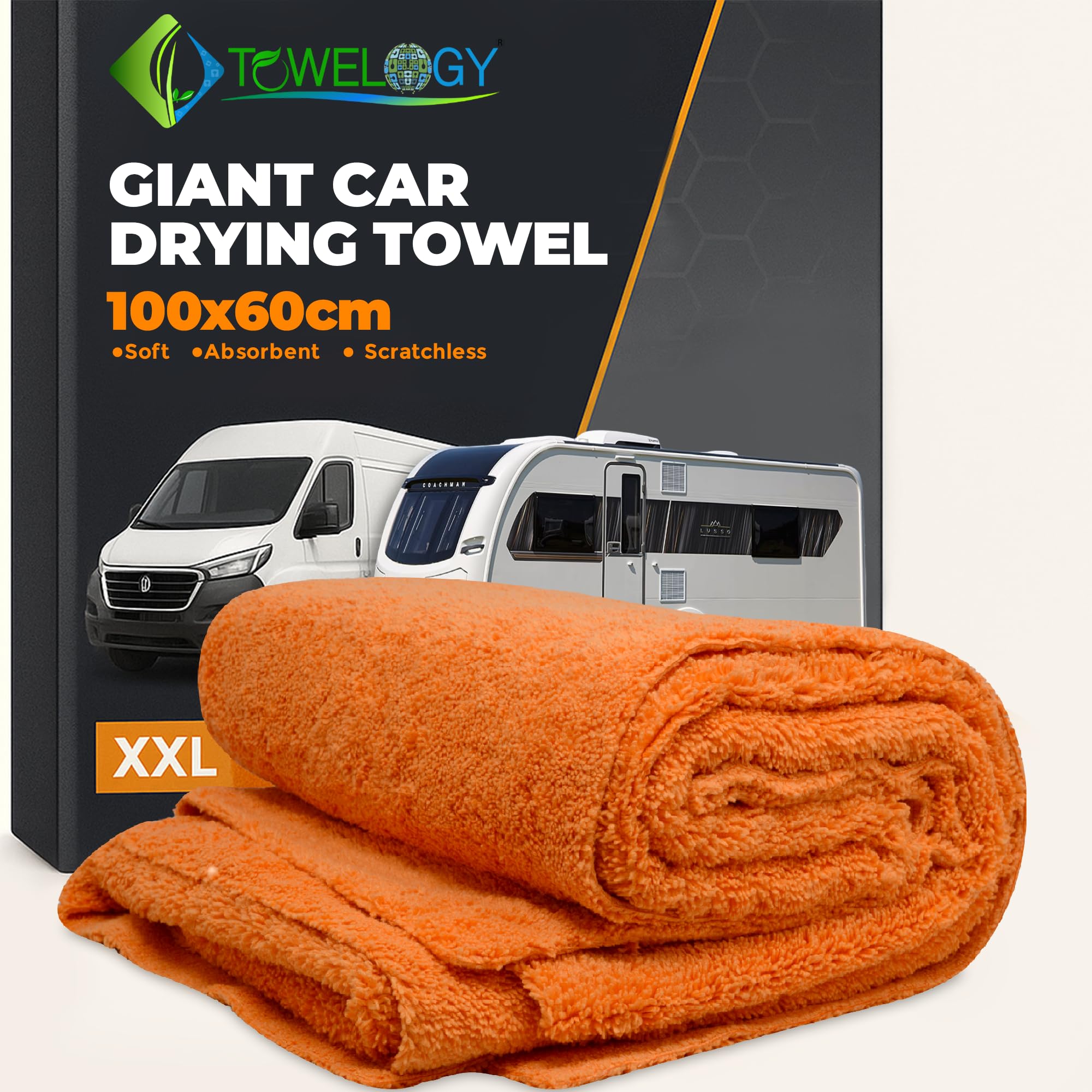 Towelogy MEGA-07 Full-Size SUV Drying Towel – 60x100cm Microfibre Car Cloth for Caravans, Vans, Home Motors & Trucks (1, Blaze)