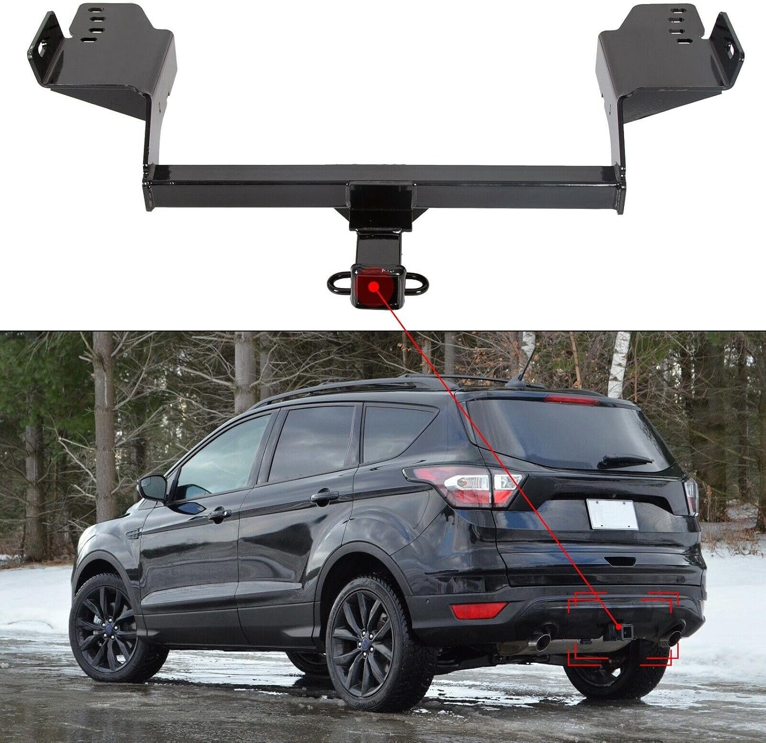 for Ford for Escape SEL 2013 2018-2019 & S/SE/Titanium 2013-2019 Class 3 Trailer Hitch Rear Bumper Towing 2" Steel Black 1 Piece Set LUCK000915 000915