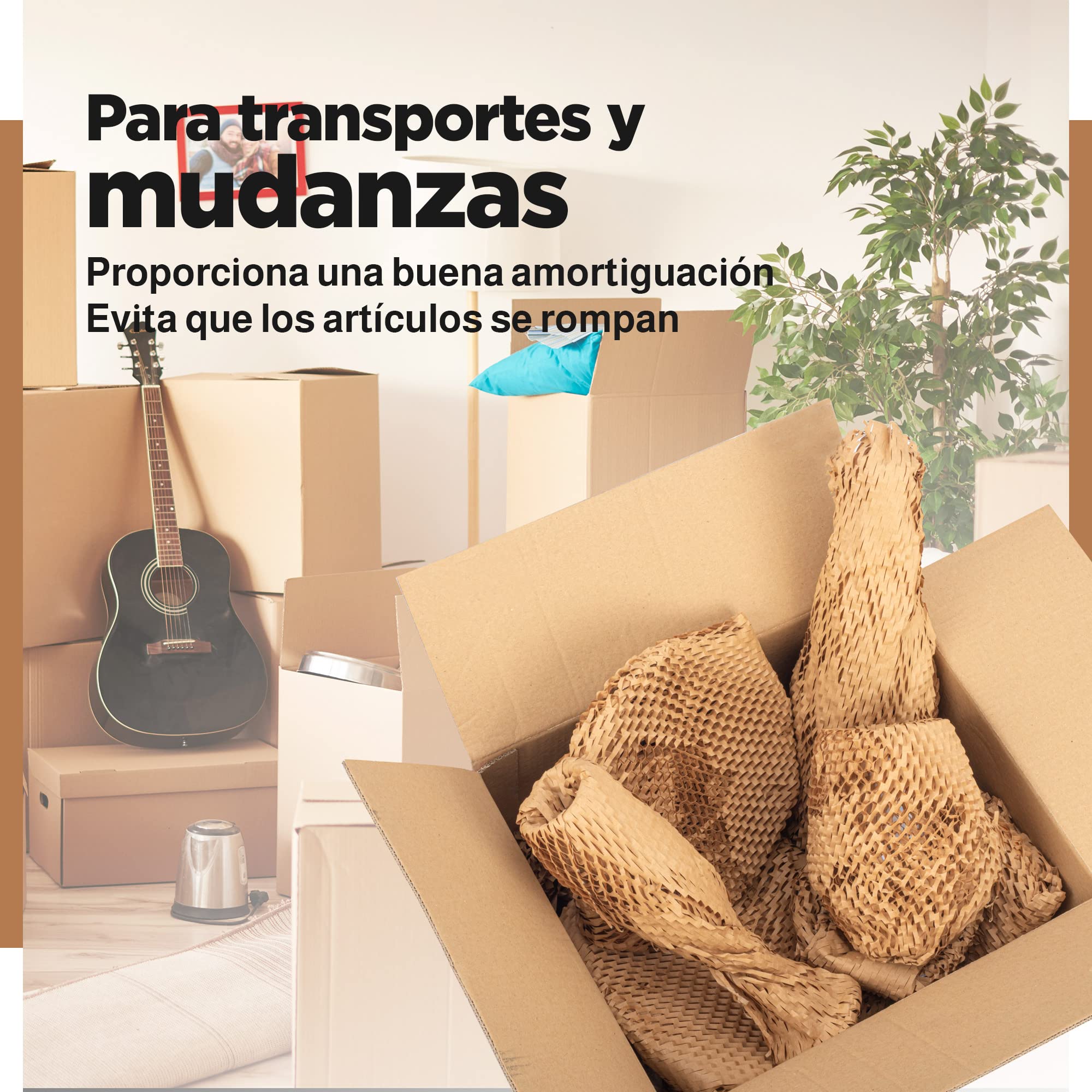 Papel de Embalar de Nido de Abeja - Alternativa Sostenible al Papel de Burbujas para Mudanza/Envíos/Embalaje - Rollo de Papel Kraft Marrón Reciclado y Ecológico (30CM X 50M)