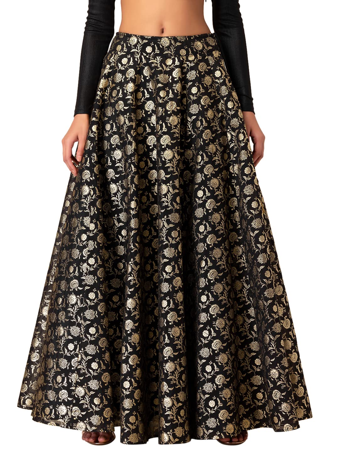 Indya Women X Samant Chauhan Black and Gold Foil Print Lehenga Skirt