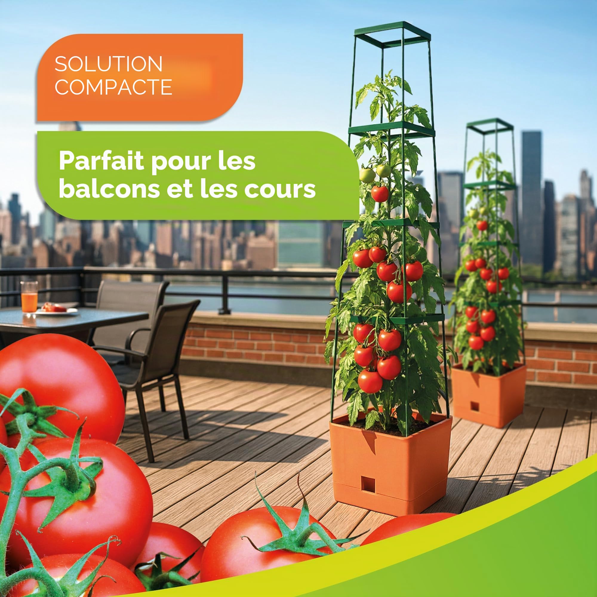 Bio Green Maxitom Lot de 2 jardinières pour tomates avec Treillis de 150 cm et arrosage Automatique, bac de 16 litres pour Plantes grimpantes, Terracotta