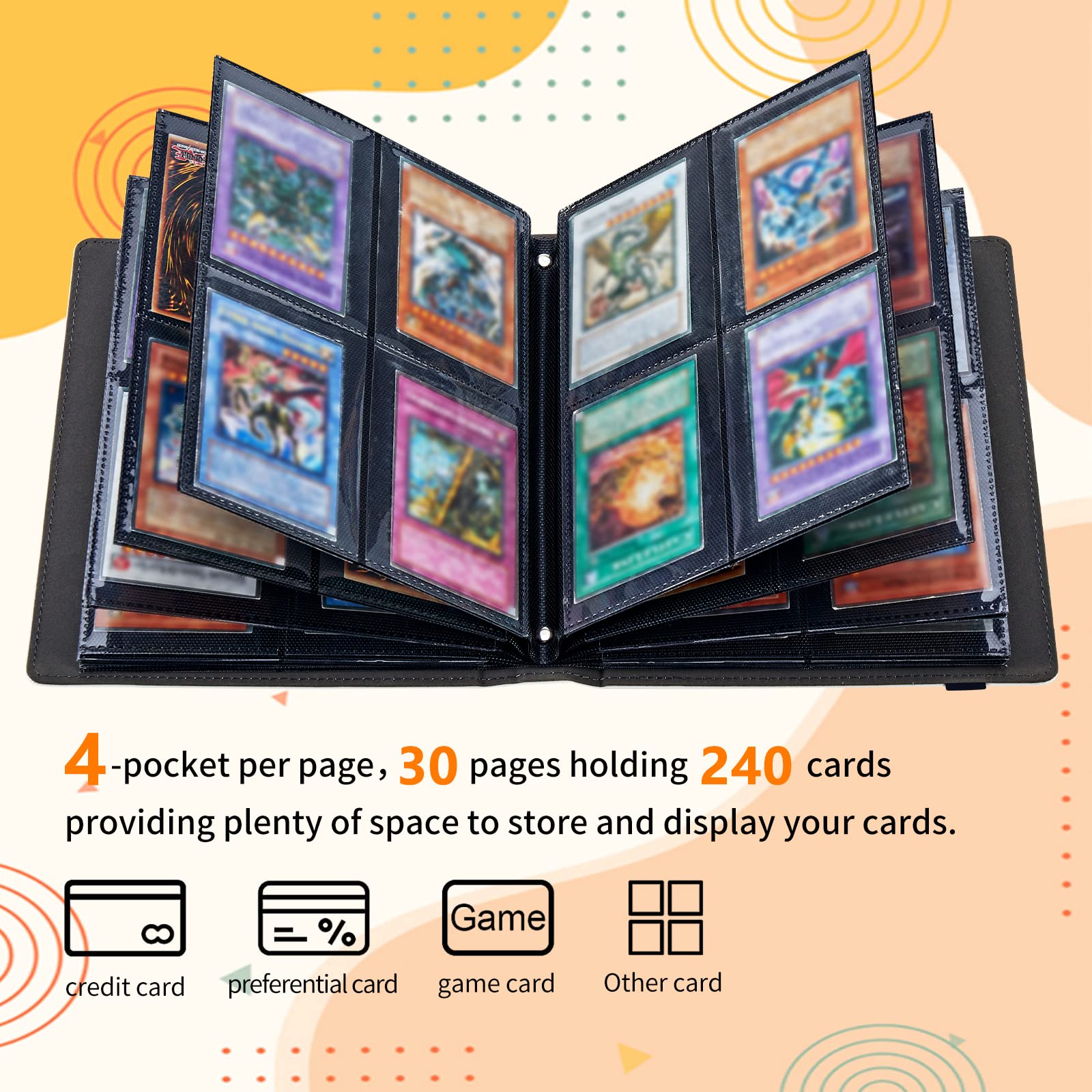 Amazon.com: Trading Card Binder 4-pocket Card Holder Binder for Pokemon  Baseball Football Hockey Sport Mtg TCG YUGIOH Card Binder Album 240 Cards  Side Load + Elastic Band-Beautiful Horse : Toys & Games