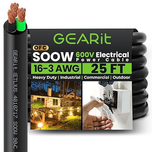 Miniatura 24 de GearIT Cable de alimentación portátil 14/4 14 AWG (100 pies – 4 conductores) SOOW 600V calibre 14 cable eléctrico para motor, luces portátiles