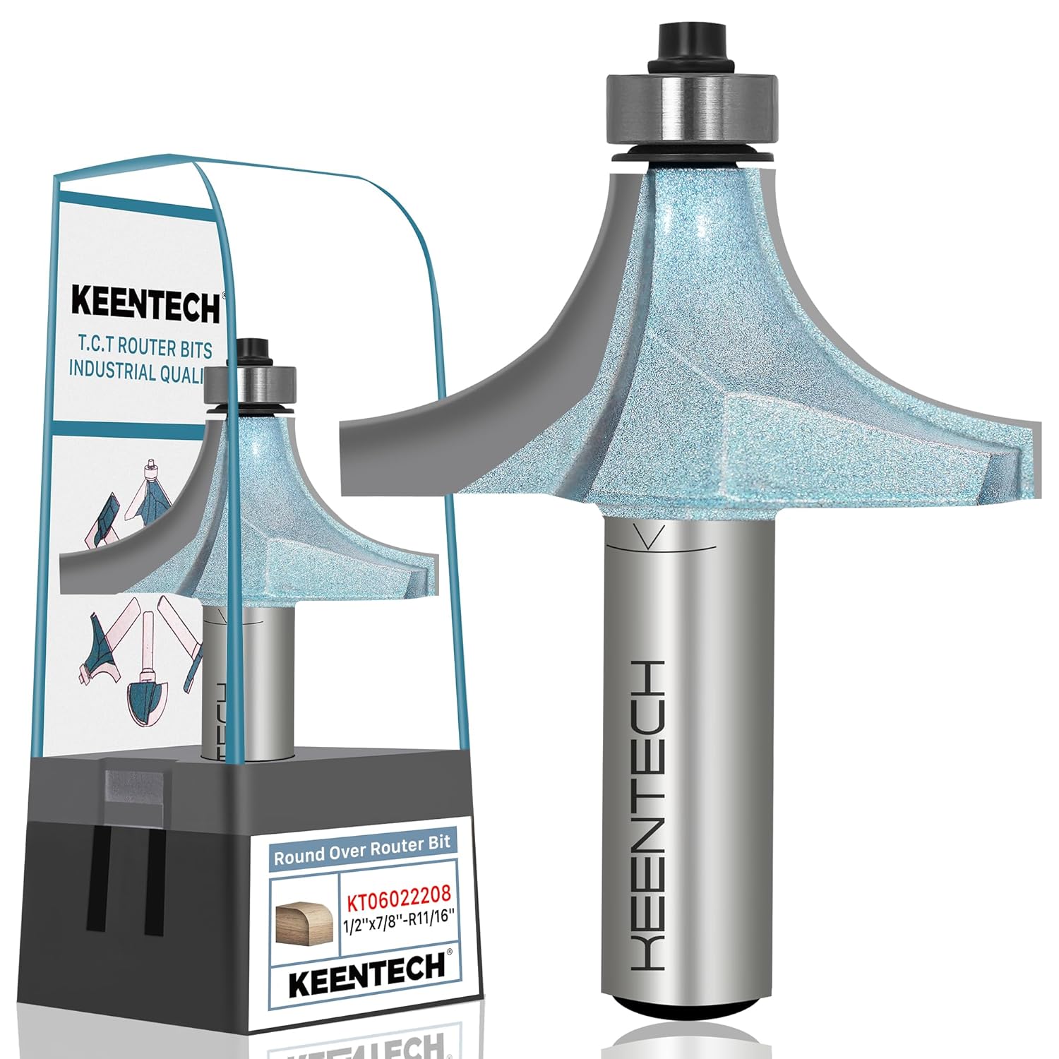 KEENTECH Round Over Router Bit, 1/2" Shank, Non-Stick Coating, Edge Forming Router Bit for Wood, Corner Rounding (1/2 Inch Shank , 1-7/8 Inch Diameter , R11/16 Inch Radius)