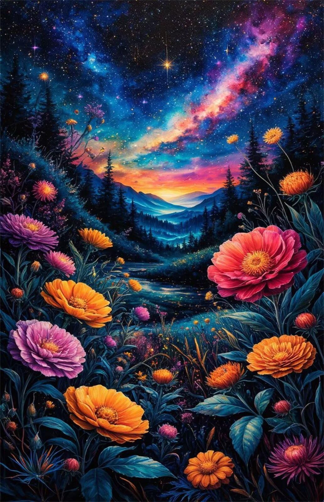 Puzzle 2000 Pezzi Fiori Notte Stellata Puzzle Classici, Giochi Rilassamento e Intelligence, Puzzles Impossible, Idea Regalo Uomo e Donna