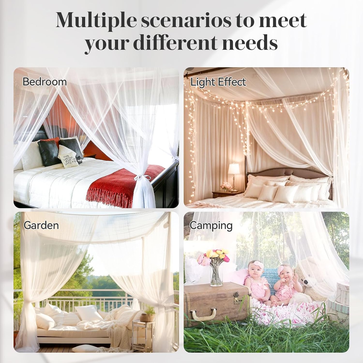4 Corner Mosquito Net for Bed, Rainbow Canopy Bed Curtains for Full Queen King Size Bed, Elegant Princes Bed Canopy for Patio Indoor Outdoor, Halloween Decoration (Rainbow, 84.7"X82.7"X86.6")
