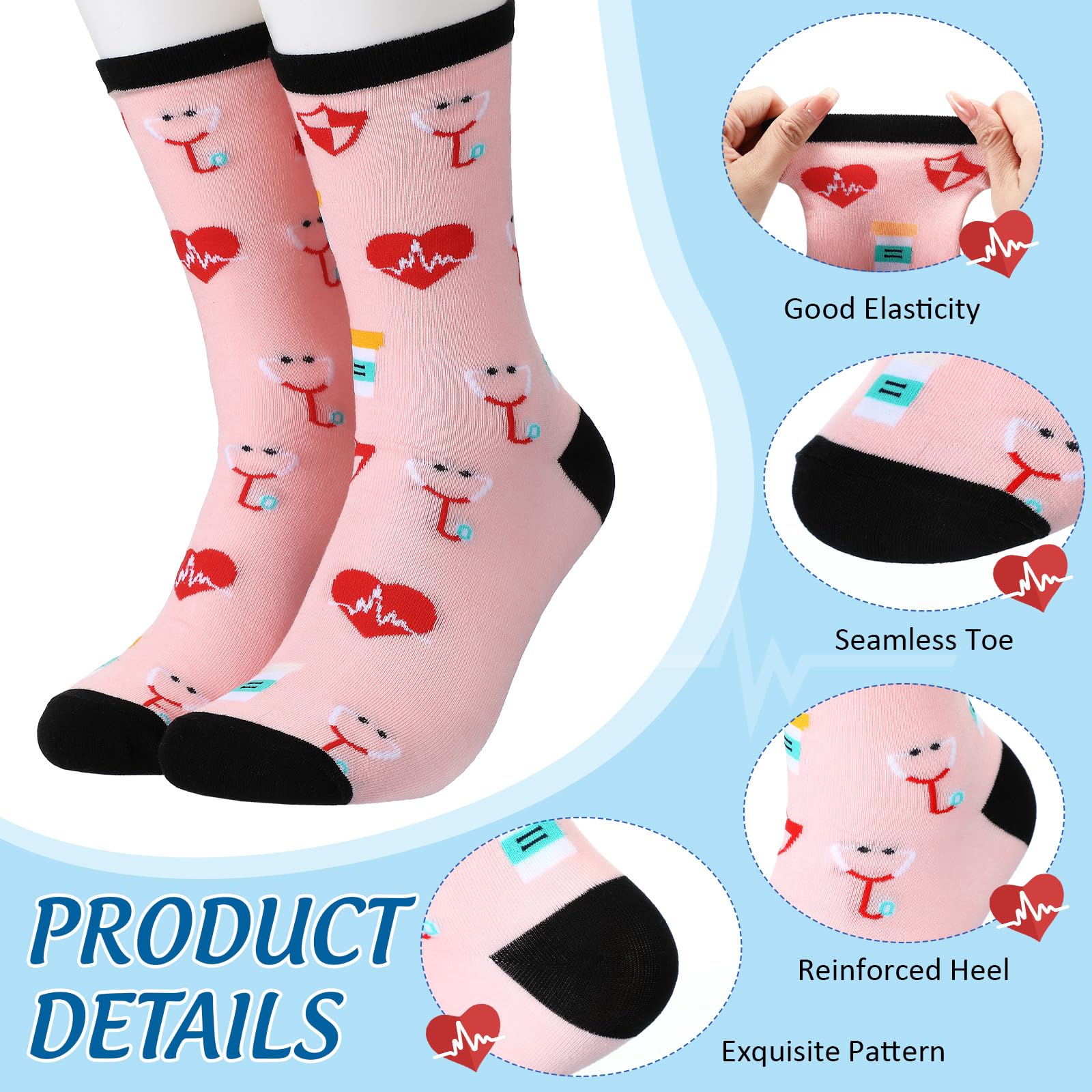 Hicarer 8 Calcetines Enfermera Divertidos Mujer Estampados Algodón Calcetines Agradecimiento Regalos Enfermera Médicos