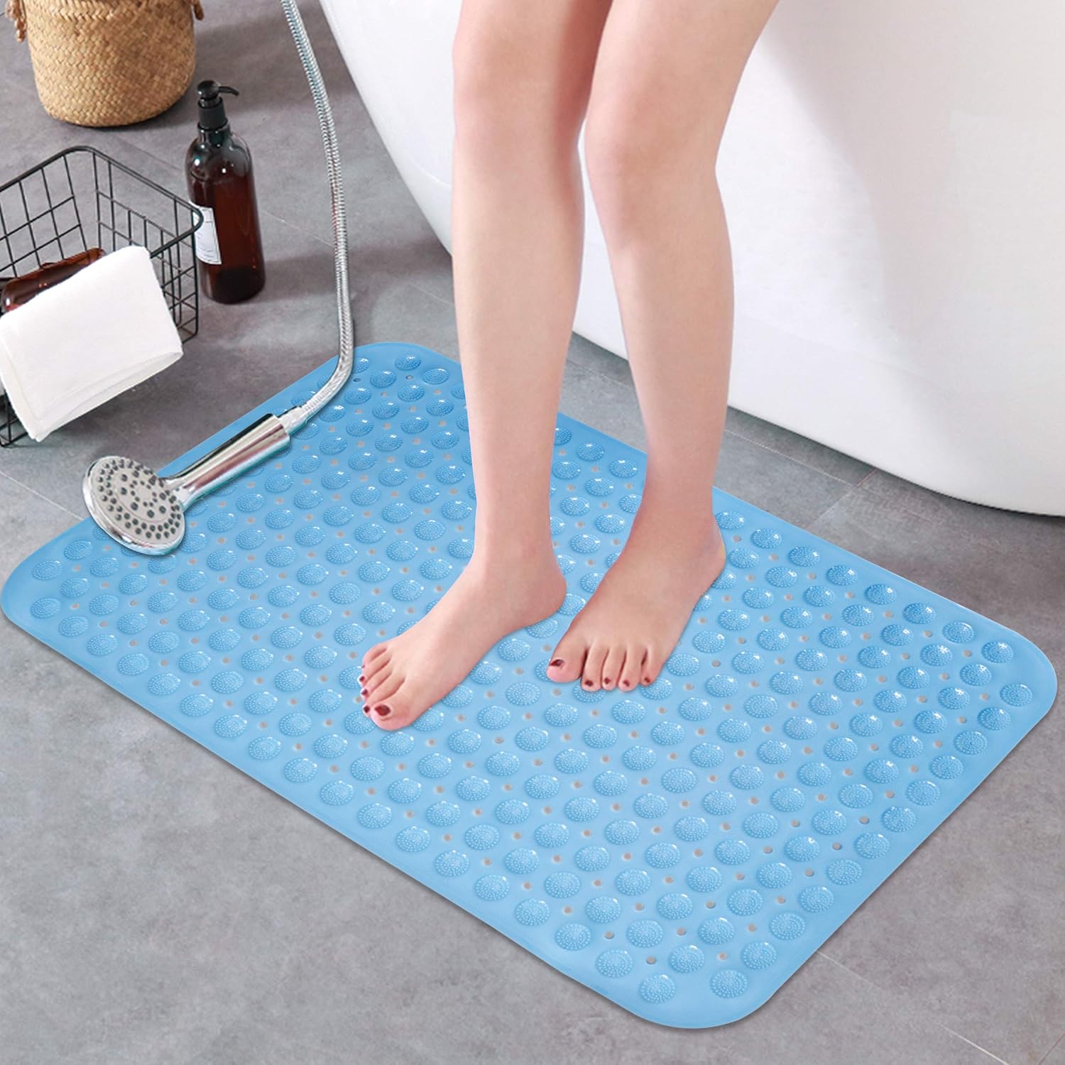 Buy HOKIPO PVC Anti Slip Bath Tub Mat with Suction Cups (Blue, 58 cm X
