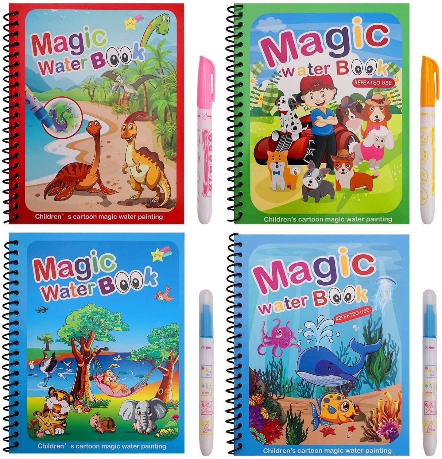 Toy Imagine 4-Pack Water Magic Coloring Books with Refillable Water Pens - No-Mess Water Reveal Activity Book Set for Kids - Reusable & Travel-Friendly-image-34