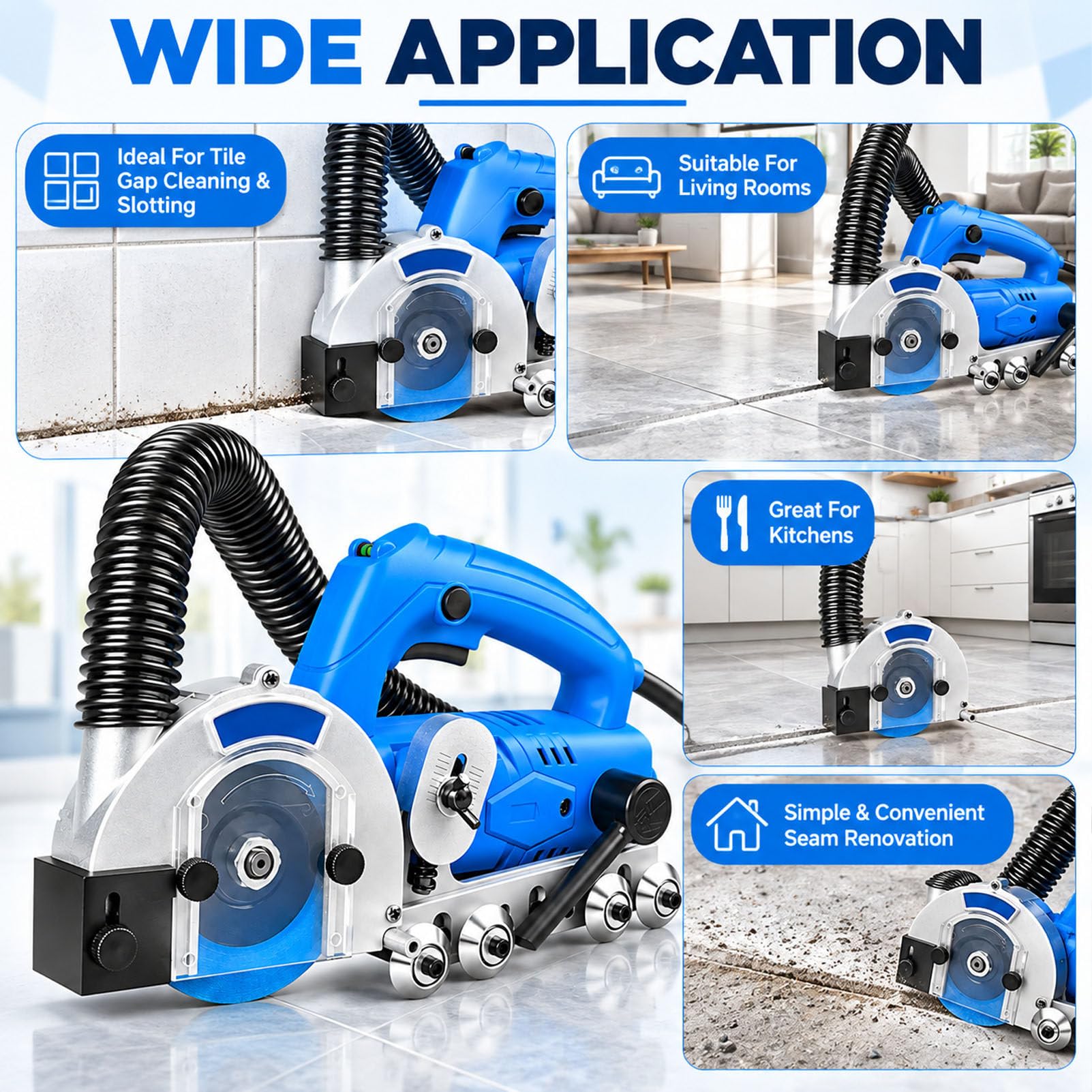 Strumento Elettrico per la rimozione della Malta da 1200 W,Pulitore Automatico per fughe di Piastrelle a 9000 Giri/min,Lama diamantata da 1,2 mm,per la Pulizia delle fughe tra Le Piastrelle.