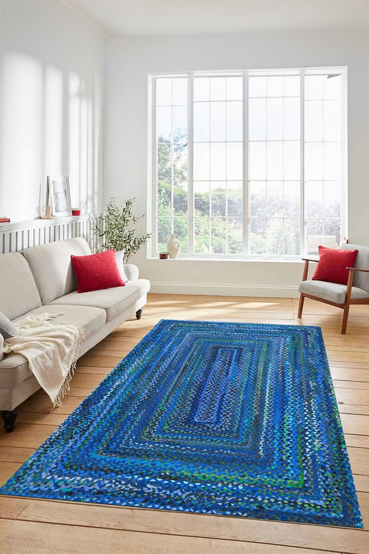 Evdeya Dijital Baskılı Kaymaz Taban Yıkanabilir Jüt Hasır Desen yolluk Mutfak Salon Halısı JÜT-05, Mavi, 80 x 300