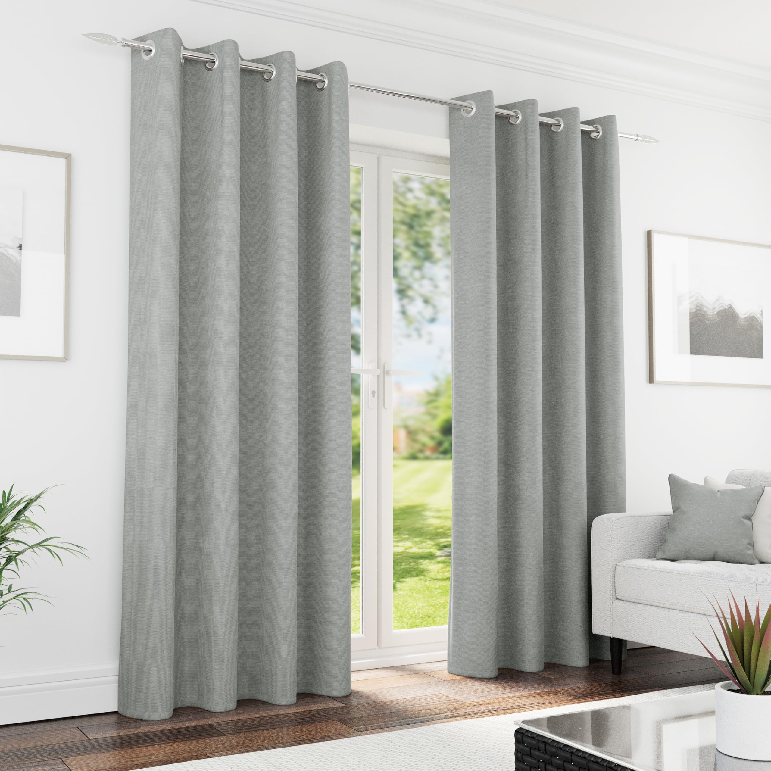 Enhanced Living Knightsbridge Grey Chenille Blackout Curtains 66x90 inch