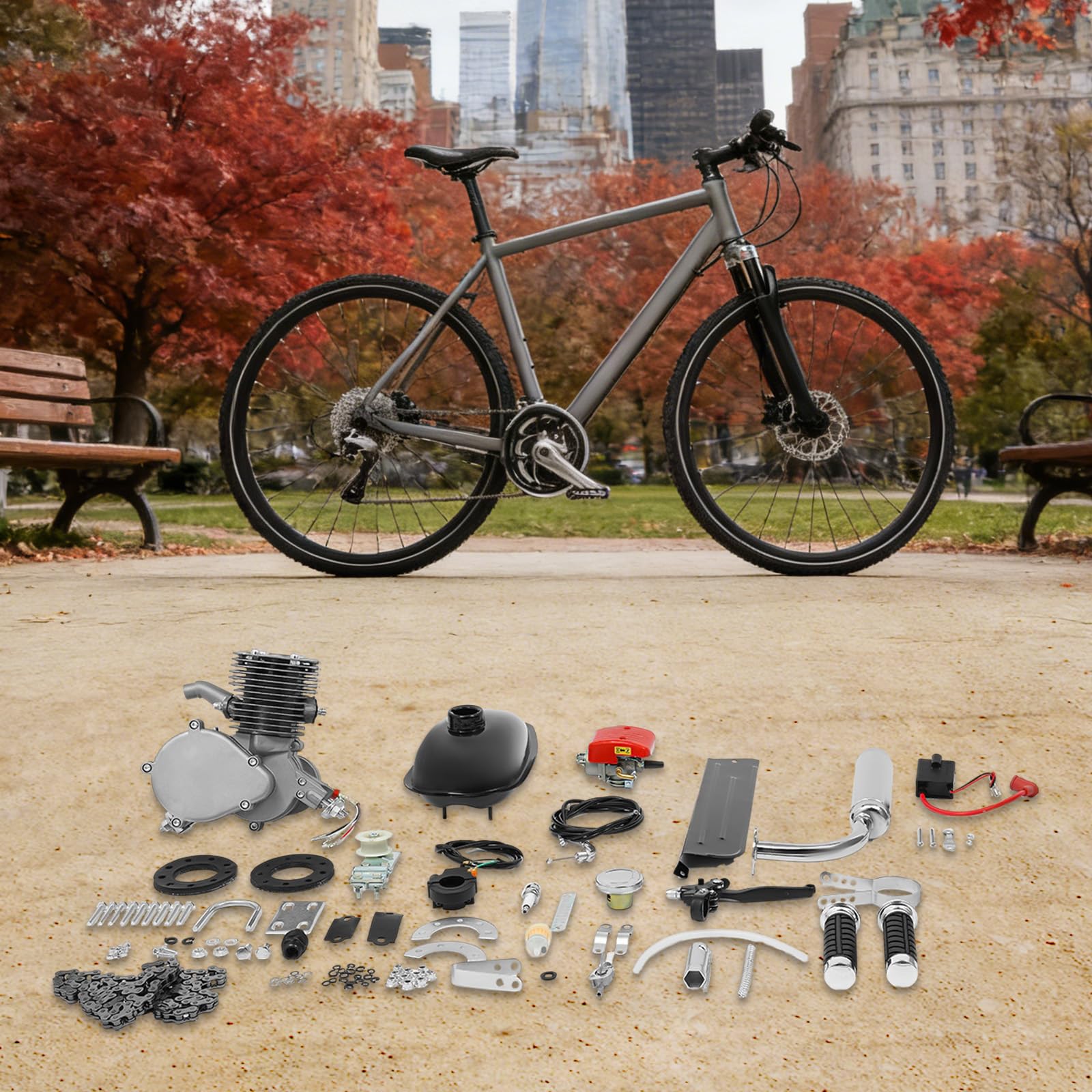 Kit motore per bicicletta 100cc 2 tempi, kit di conversione motore a benzina con accensione CDI, monocilindrico raffreddato ad aria, per telaio V da 26/28 pollici, motorizzazione fai-da-te per