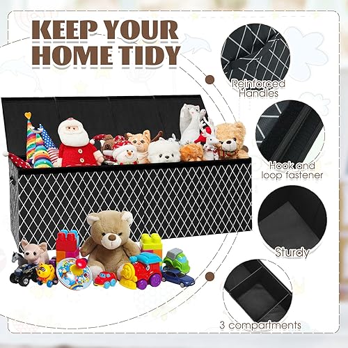 Miniatura 3 de Patelai Caja de juguetes grande plegable y resistente con tapa y asas, caja de juguetes de Navidad, organizador de almacenamiento para sala de