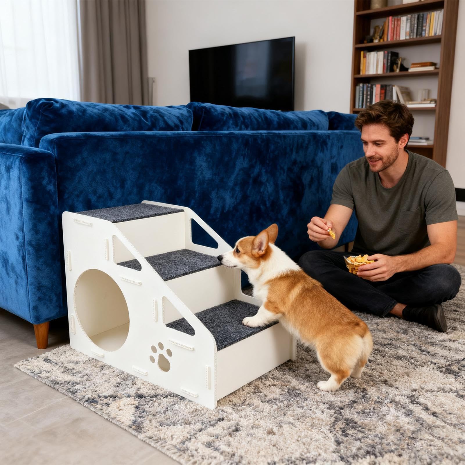 Escaleras para Perros - Escalones Antideslizantes para Mascotas - Escalera de 4 Peldaños para Interior,para Interior Dormitorio Pequeños Medianos Grandes Gatos Perros Cama Alta