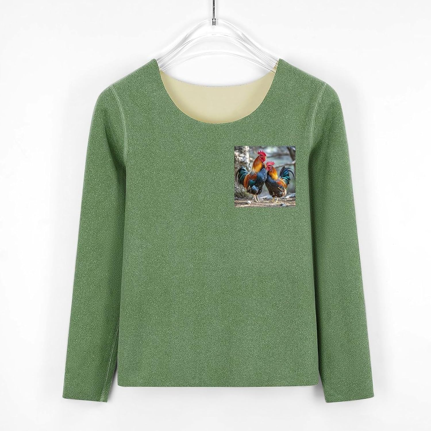 Women's Fleece Lined Thermal Set - Cold Weather Long Johns Ultra-Soft Chicken Under The Tree Printed Base Layer