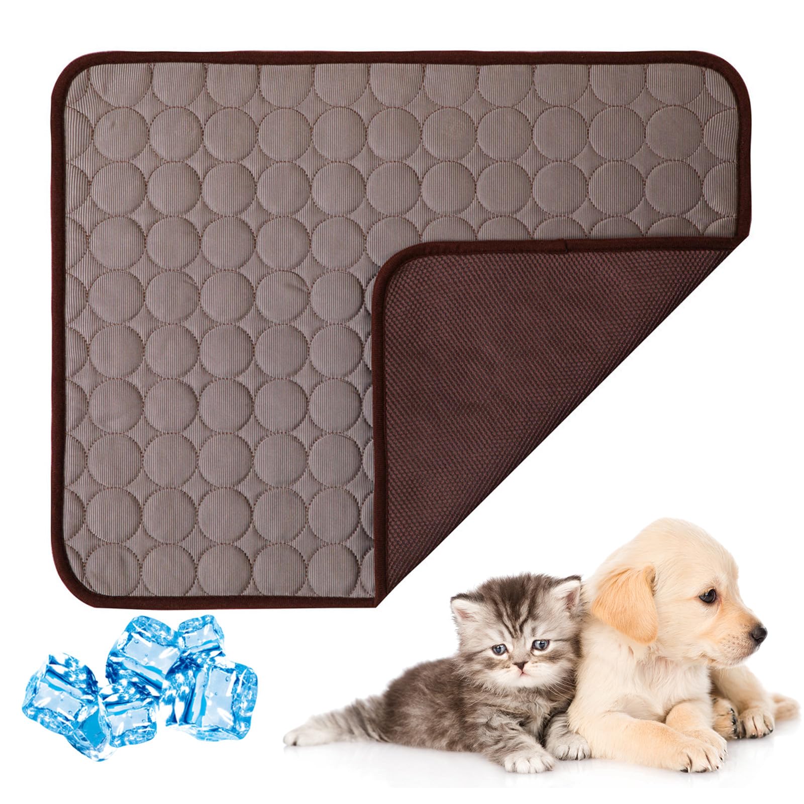 Cat Cooling Mat for Summer, Dog Cooling Mat, Cat Coolings Mats (S,Brown)