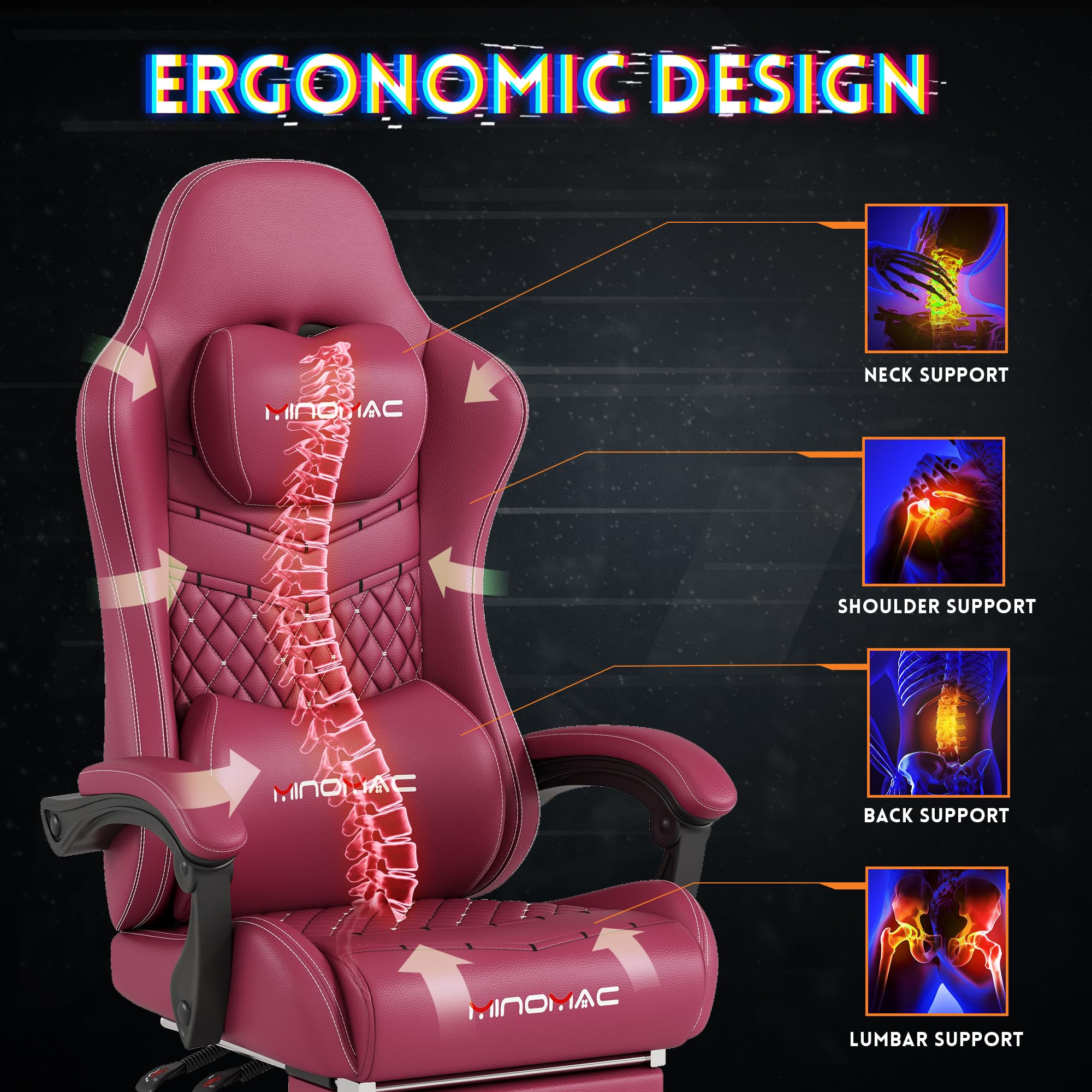 Gaming Chair, 400 lbs Adult Chair, High Back Computer Chair with Footrest and Linked Armrests, Office Video Game Chair with Lumbar Support (): Pure Red