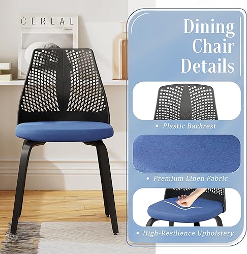 Miniatura 5 de Homtique Juego de 2 sillas de comedor modernas con patas de madera, silla auxiliar para sala de estar con respaldos de malla, silla DSW, cómoda