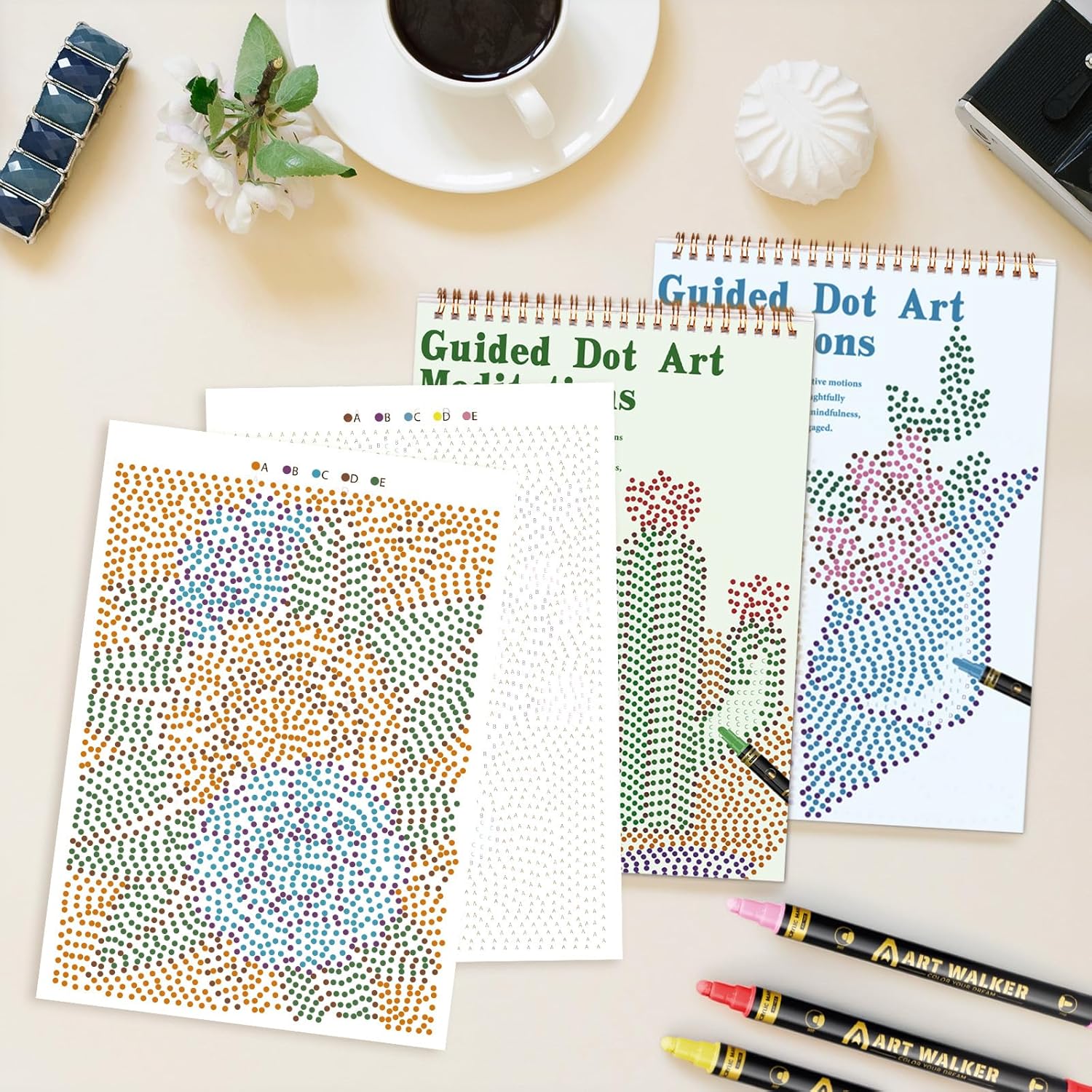 MakeBloom Guided Dot Coloring Books for Adults Dot Coloring for Relaxation and Stress Relief with Pens for Adults Seniors Christmas Gift (Elegant, 2)