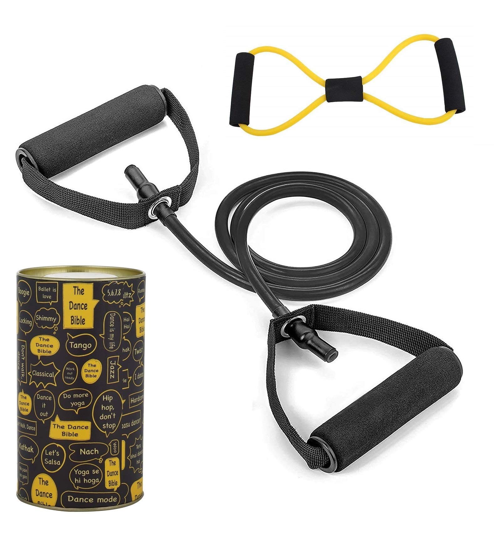The Dance Bible Single Resistance Band Toning Tube and 8 Shape Expander for Exercise, Fitness and Workout for Men and Women (Black Toning Tube + Yellow Expander) (B08K4PQMKM) Amazon Price History, Amazon Price Tracker