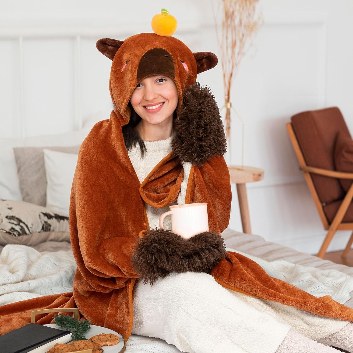Mewaii Ultimate Softness Capybara Wearable Blanket Hoodie – Expertly Designed for American Body,Full Coverage with Easy Movement,Oversized Warm and Cozy Flannel Blanket,Capybara Gift for Adult - Image 6