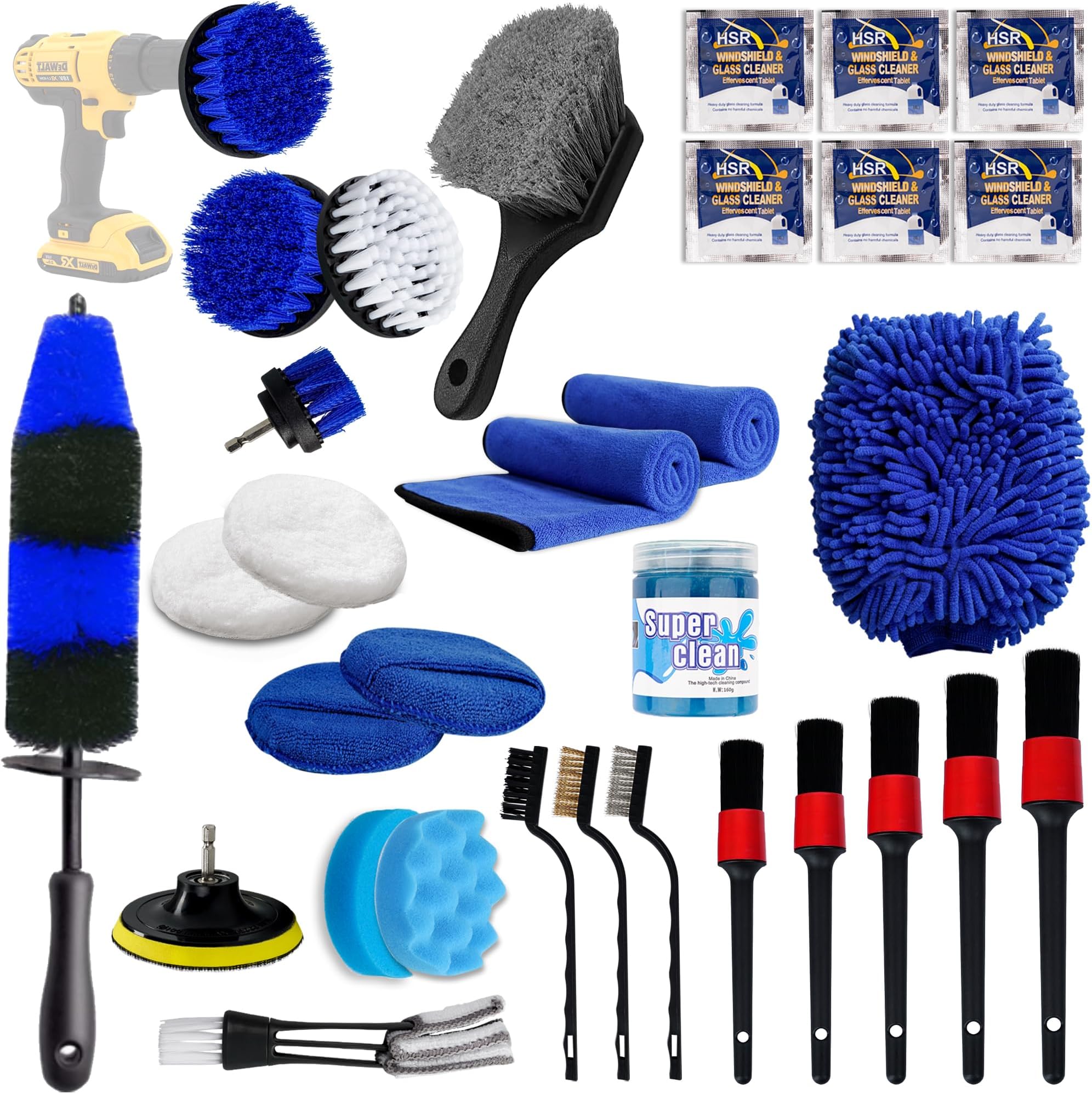 Car Detailing Kit Interior Cleaner 31 Pcs, Washable Inside Car Cleaning Kit, Premium Quality Professional Car Wash Brush Kit and Set, Auto Detailing Kit, Perfect for Cars, Motor Bikes, Wheels
