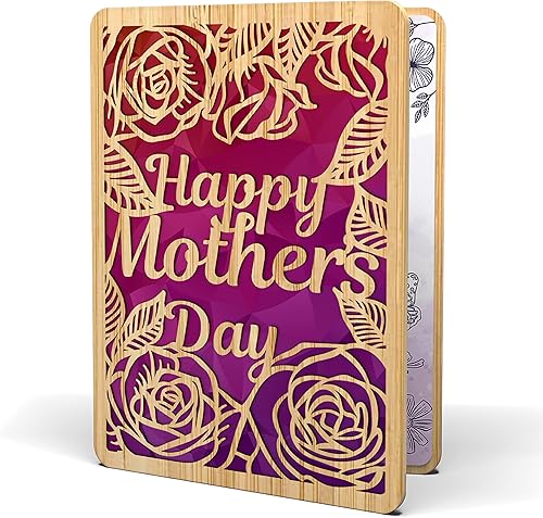 Tarjeta de madera para el día de la madre, hecha de bambú real, 6 x 4.5 pulgadas, 1 paquete (sobre incluido), tarjeta para el día de la madre con