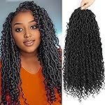Col Bling Goddess Locs Crochet Hair 18 Inch 8 Packs Faux Locs Crochet Hair for Women Pre Looped Crochet Boho Goddess Faux Locs Crotchet Hair with Curly Ends 1B