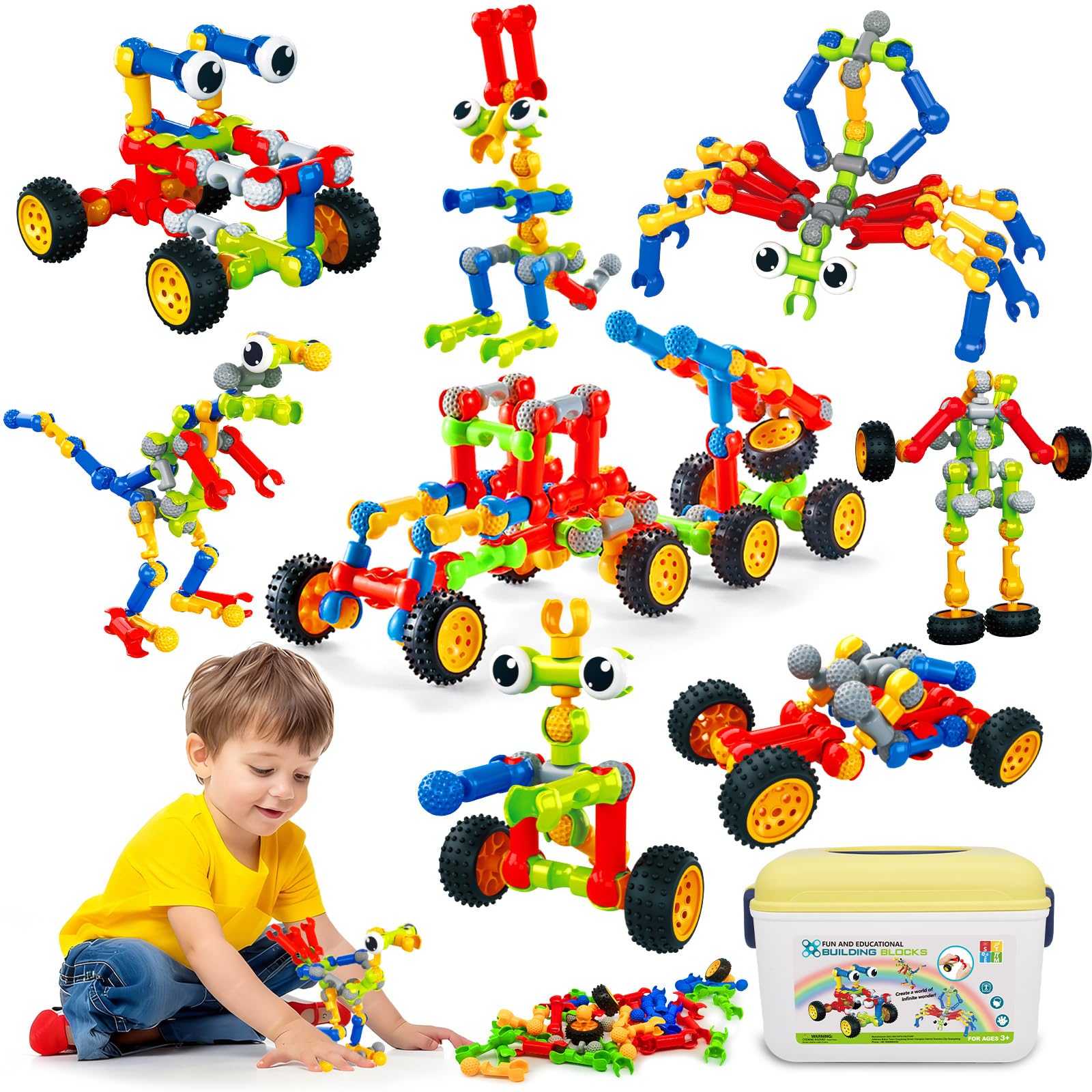 Caferria Building Blocks STEM Toys for 3 4 5 6 7 8+ Year Old Boy Girl Birthday Gift, 142 Pcs Building Toys for Preschool Classroom Educational Toy