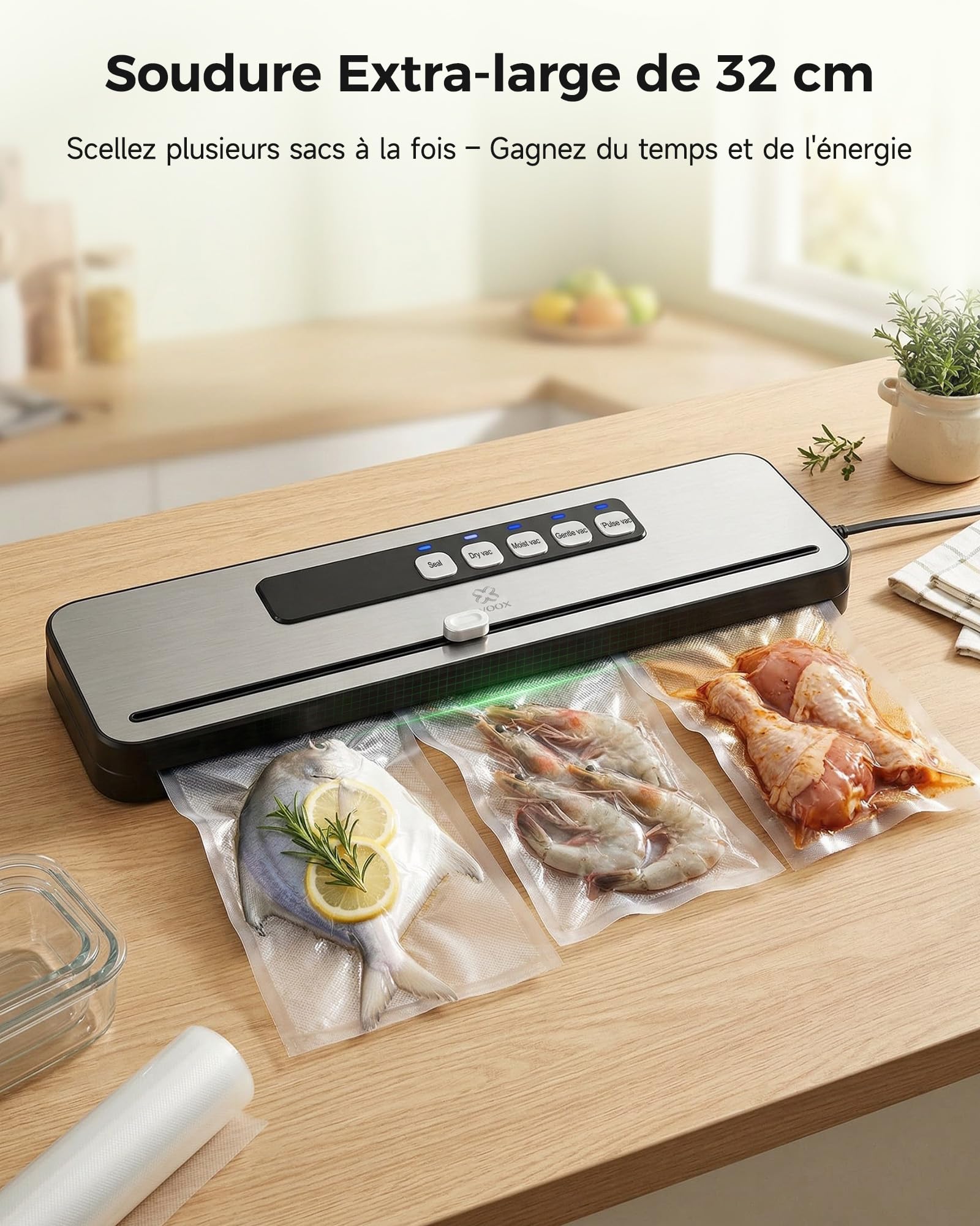 WOOX Machine sous Vide Alimentaire, Appareil de Mise sous Vide Compact pour la Cuisine, Modes Sec et Humide pour une Conservation Optimale, Avec 10 Sacs et Coupe-sac Intégré